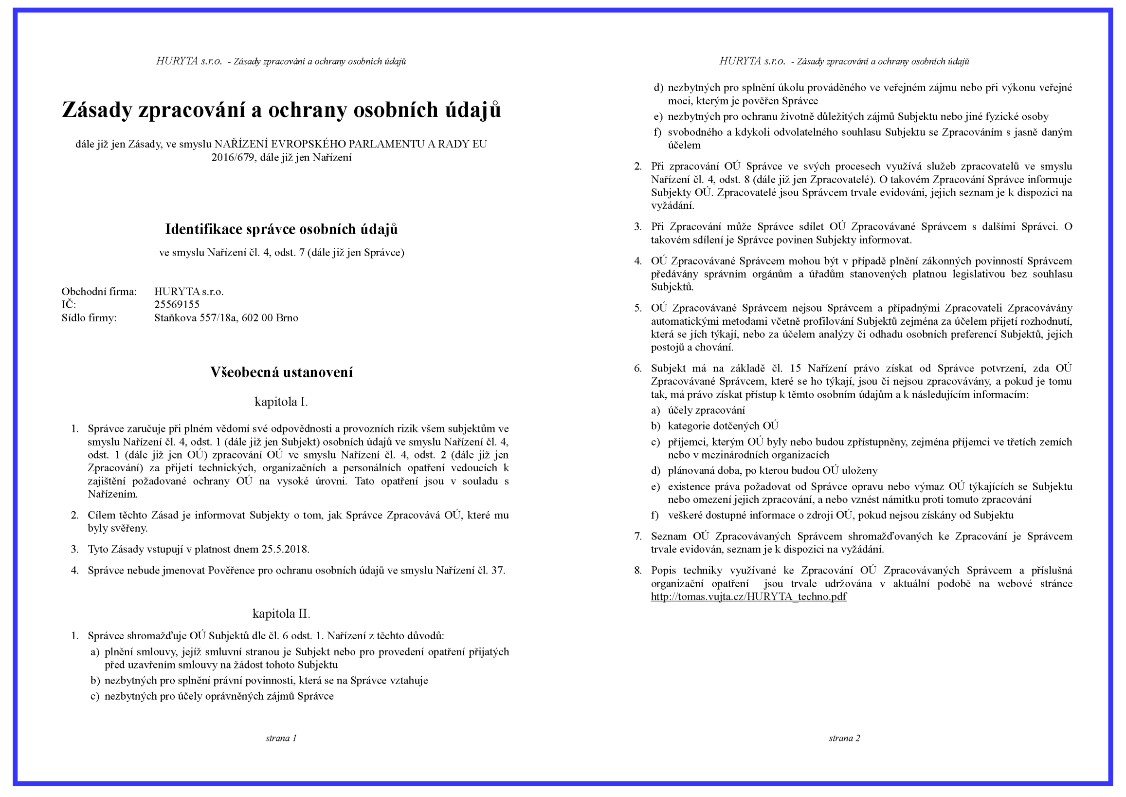 Z�sady zpracov�n� a ochrany osobn�ch �daj�